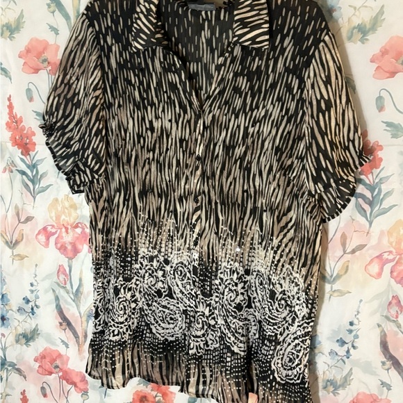 Vintage Fashion Bug Black and Cream Button Down Shirt - Picture 2 of 9